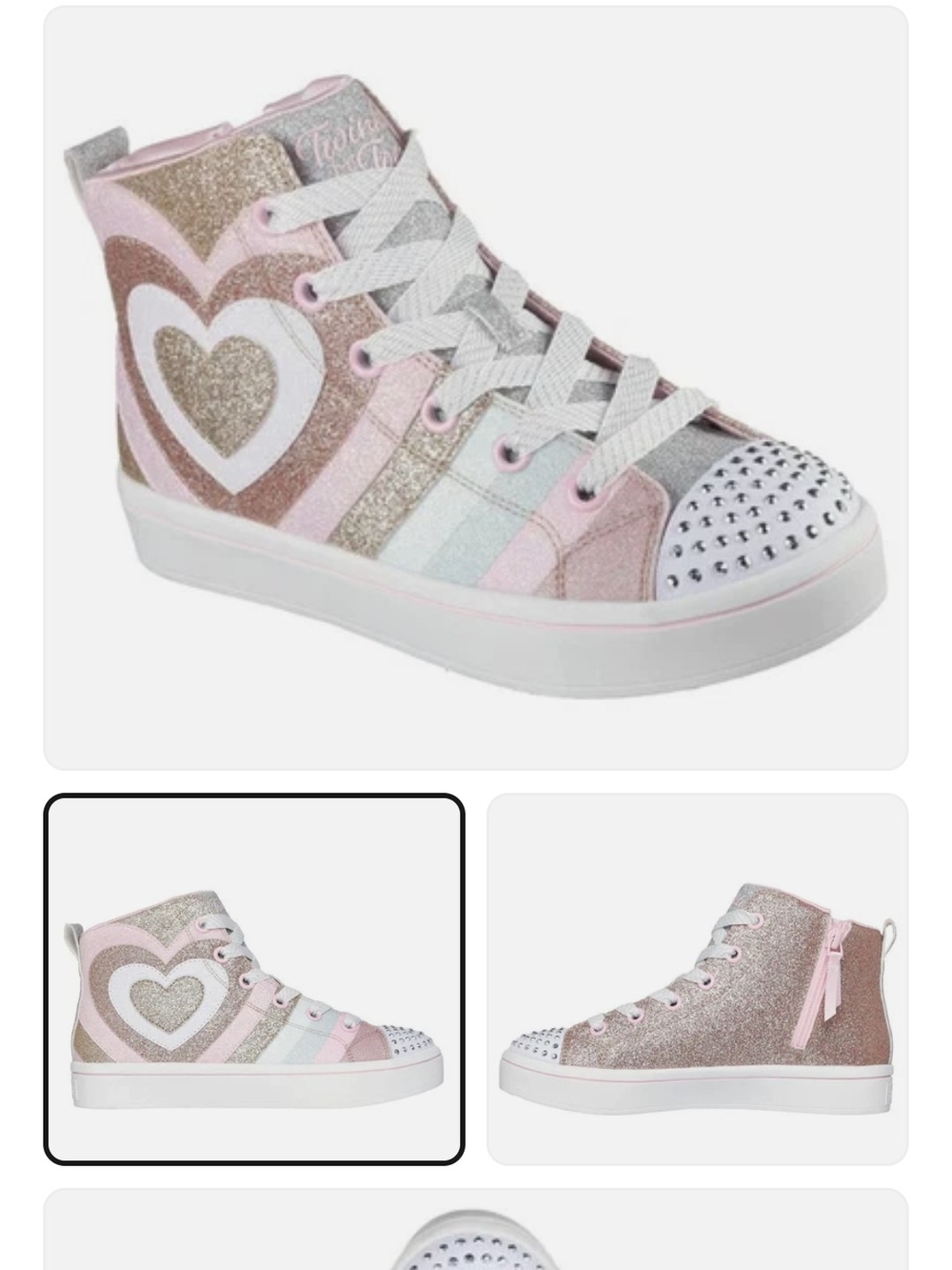 Skechers Glitter Heart High-Top Sneakers - Pink/Gold/White